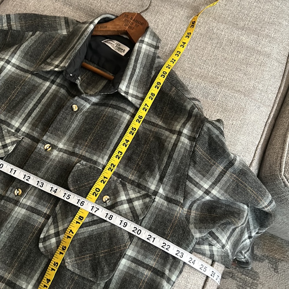 VINTAGE 70s Men’s Sears Roebuck Wool Plaid Shirt XLT Single Needle Tailoring - Picture 9 of 10